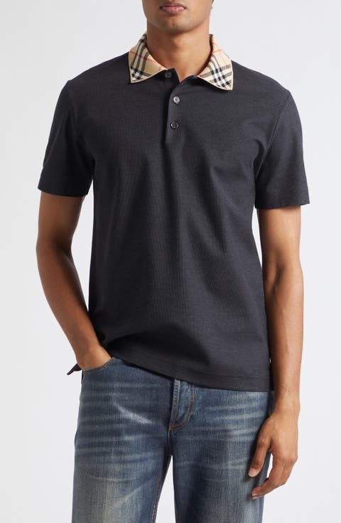Evan Check Collar Cotton Piqué Polo