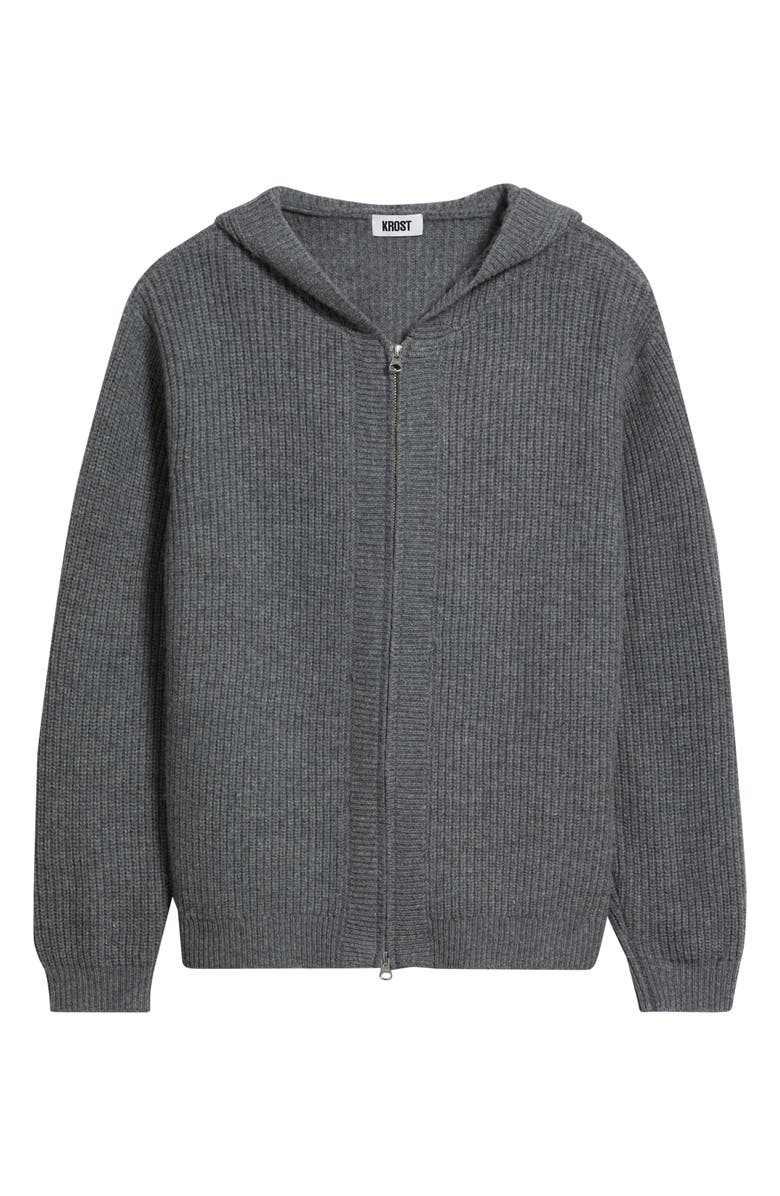 KROST Rib Wool Hooded Zip Cardigan, Alternate, color, Gunmetal