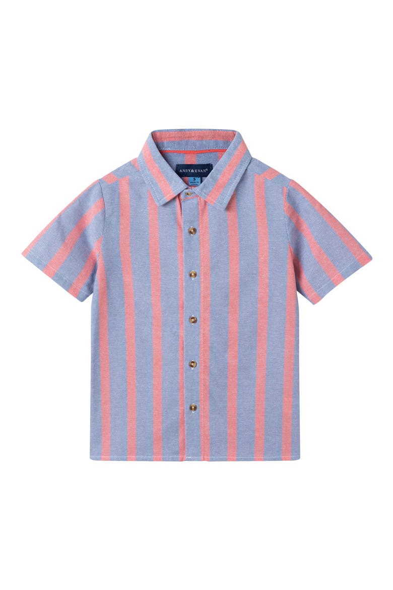 Kids' Stripe Cotton Button-Up Shirt & Shorts Set, Alternate, color, ORANGE STRIPE