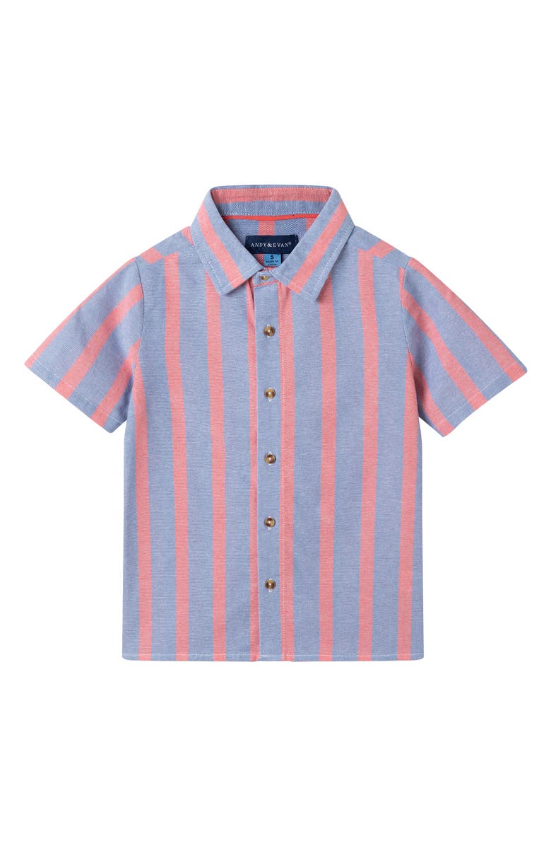Andy & Evan Kids' Stripe Cotton Button-Up Shirt & Shorts Set, Alternate, color, Orange Stripe
