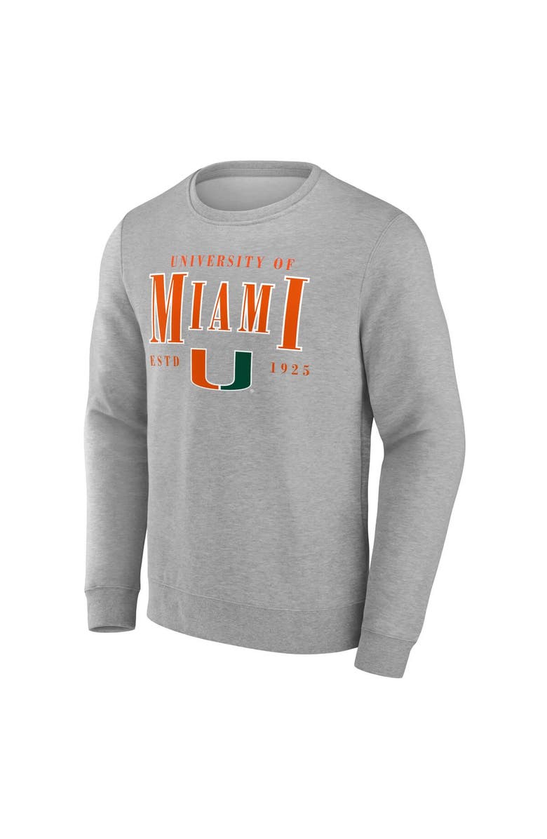 FANATICS Men's Fanatics Gray Miami Hurricanes True Classics Act Fast Fleece Pullover Sweatshirt, Alternate, color, Gray