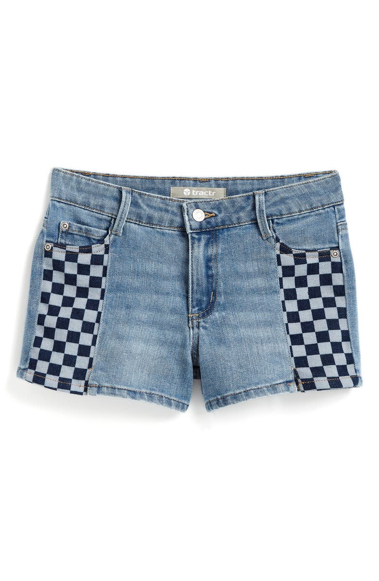 Tractr Kids' Checkerboard Stretch Cotton Denim Shorts, Main, color, 