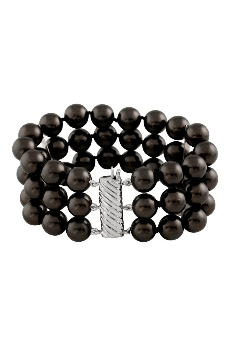 Triple Row Shell Pearl Bracelet, Main, color, BLACK