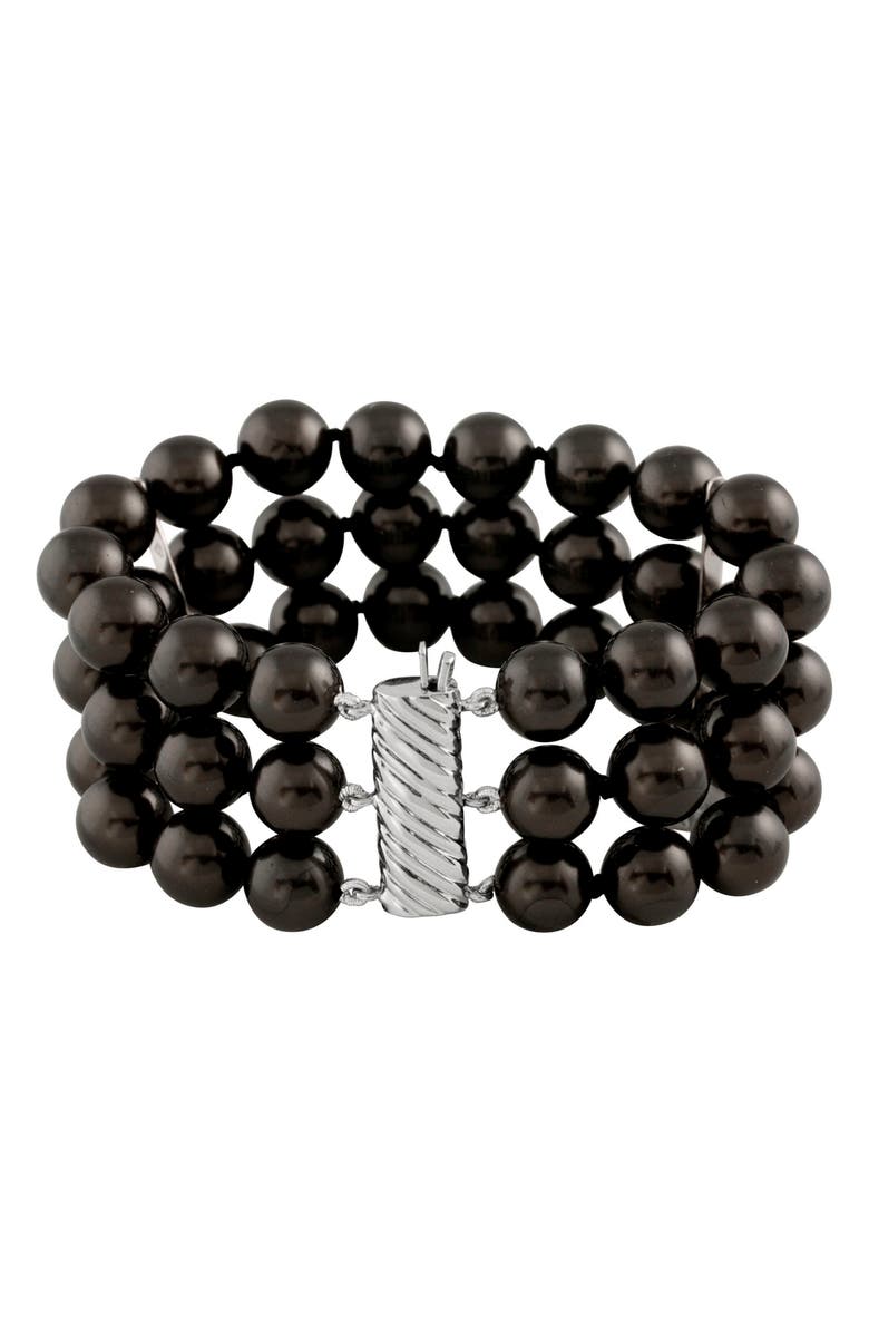 SPLENDID PEARLS Triple Row Shell Pearl Bracelet, Main, color, Black