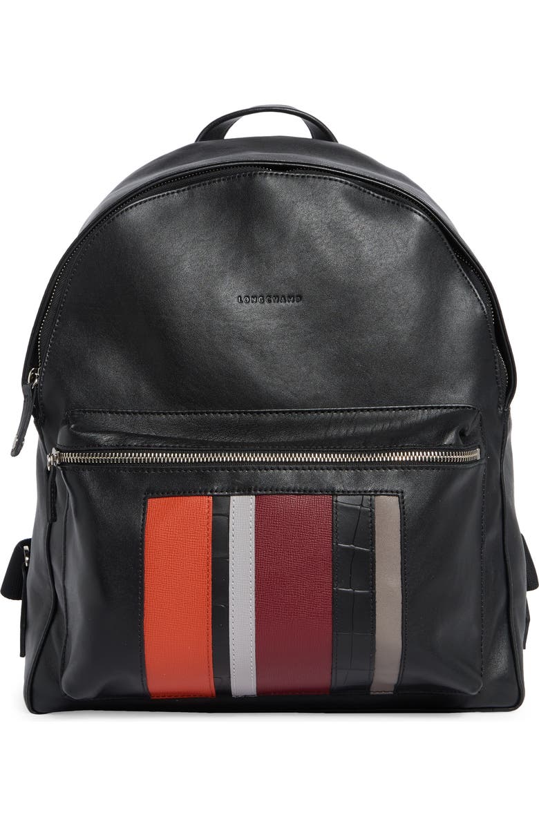 Longchamp Patchwork Leather Backpack, Main, color, Black