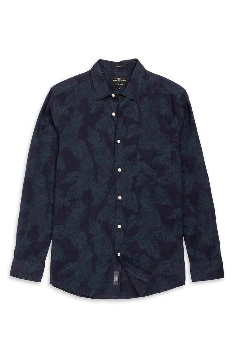 Rodd & Gunn North River Sports Fit Pineapple Print Linen Button-Up Shirt, Alternate, color, Midnight
