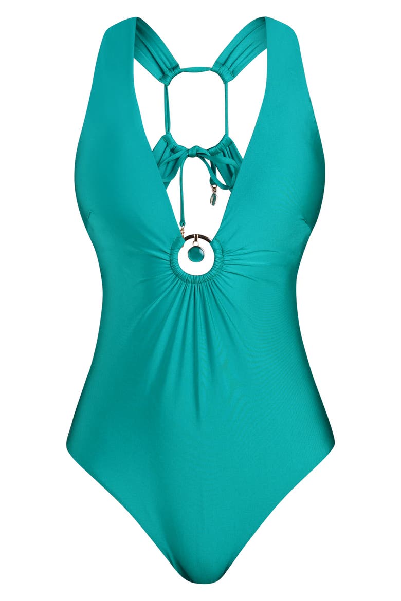 Solids Plunge One-Piece Swimsuit, Alternate, color, TURQUOISE