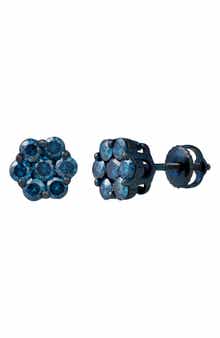 LuvMyJewelry Blue Diamond Floral Stud Earrings