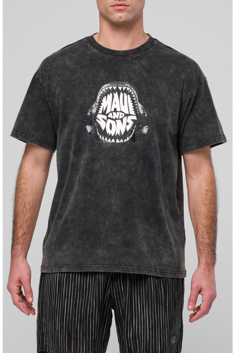 Shark Teeth Mineral Wash Cotton Graphic T-Shirt, Main, color, BLACK