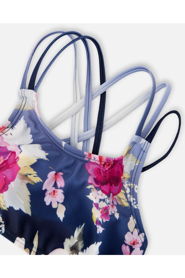 Two-Piece Rose Swimsuit, Alternate, color, Blue with Roses Print