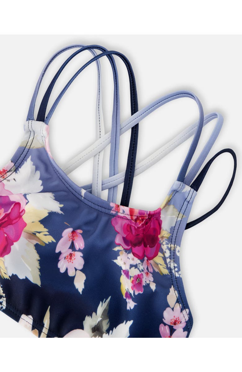 Deux par Deux Two-Piece Rose Swimsuit, Alternate, color, Blue With Roses Print
