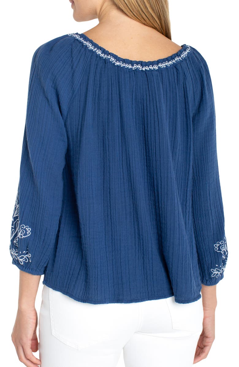 Liverpool Los Angeles Embroidered Gauze Top, Alternate, color, Liberty Blue