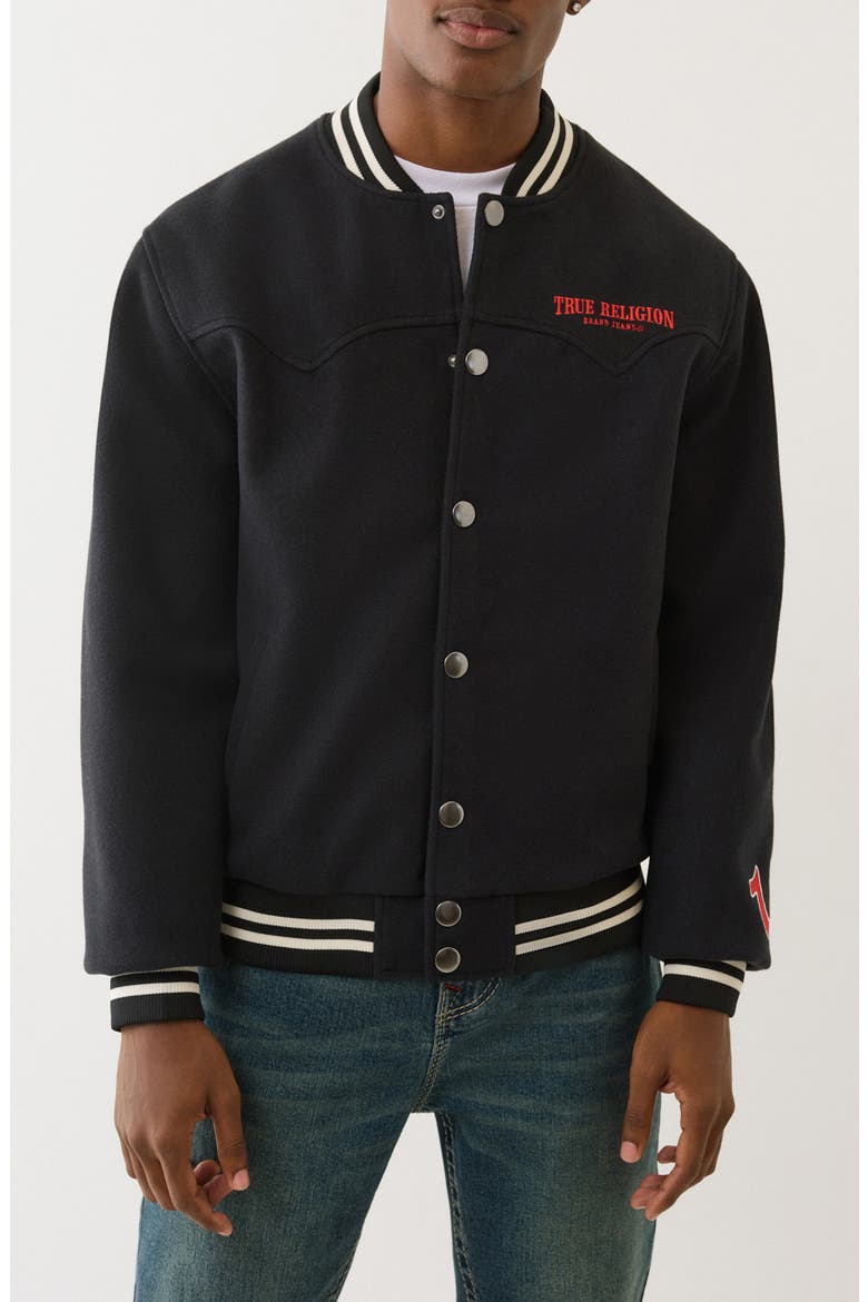 Western Varsity Jacket, Main, color, JET BLACK