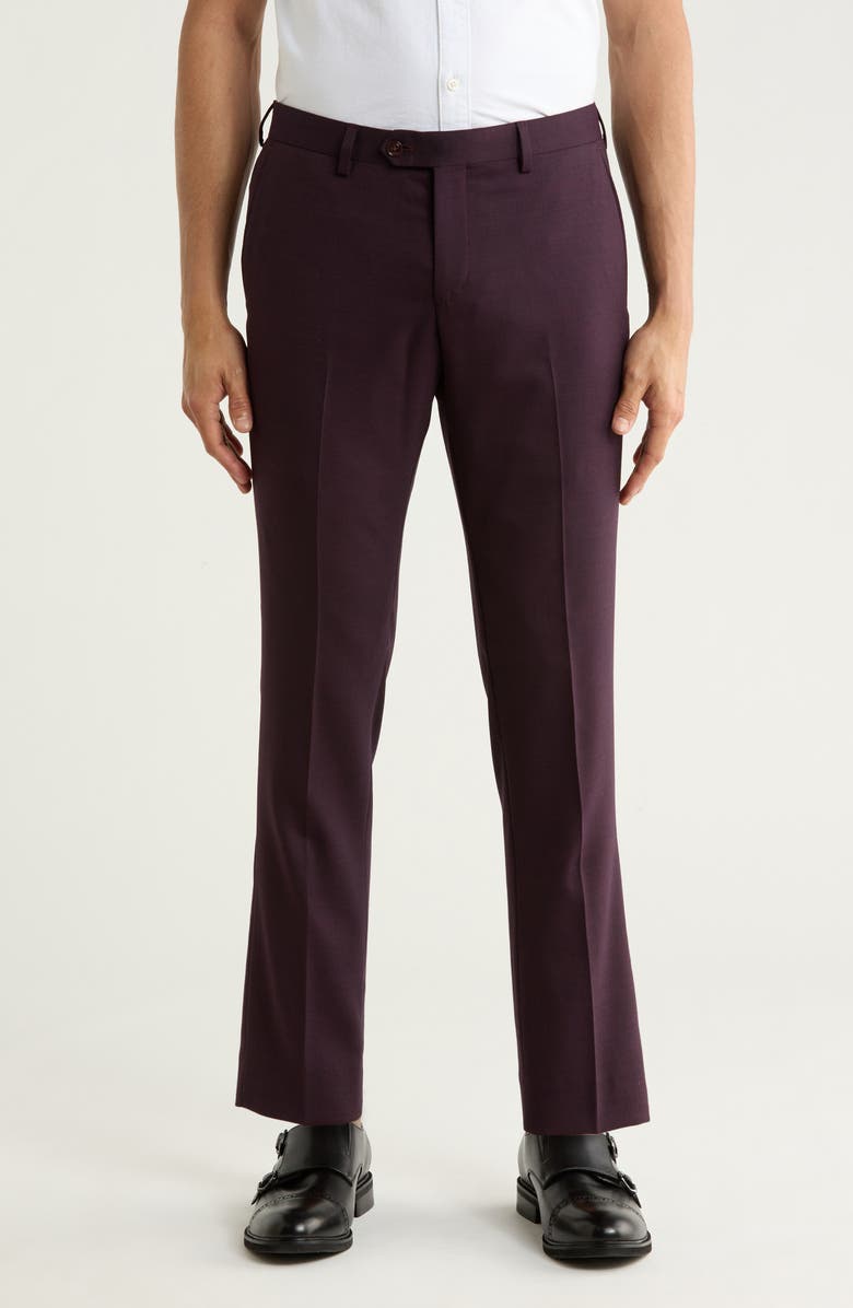 Original Penguin Wool Blend Slim Fit Flat Front Trousers, Main, color, Burgundy