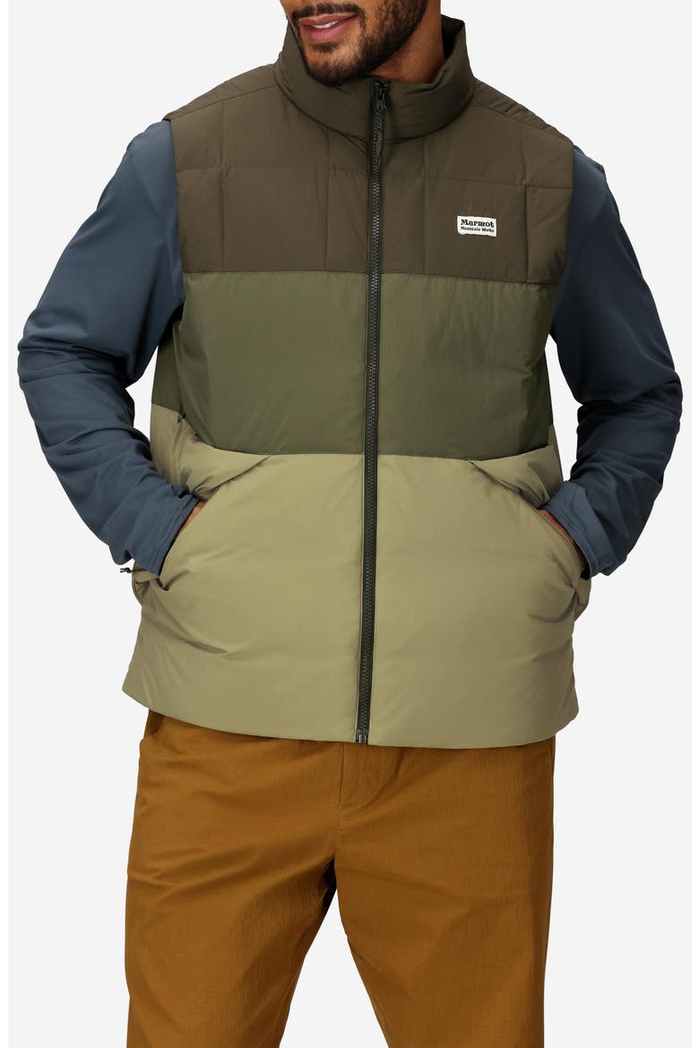 Ares Packable Recycled Nylon 700 Fill Power Down Puffer Vest, Main, color, RESIN/ NORI /OLIVE GREEN