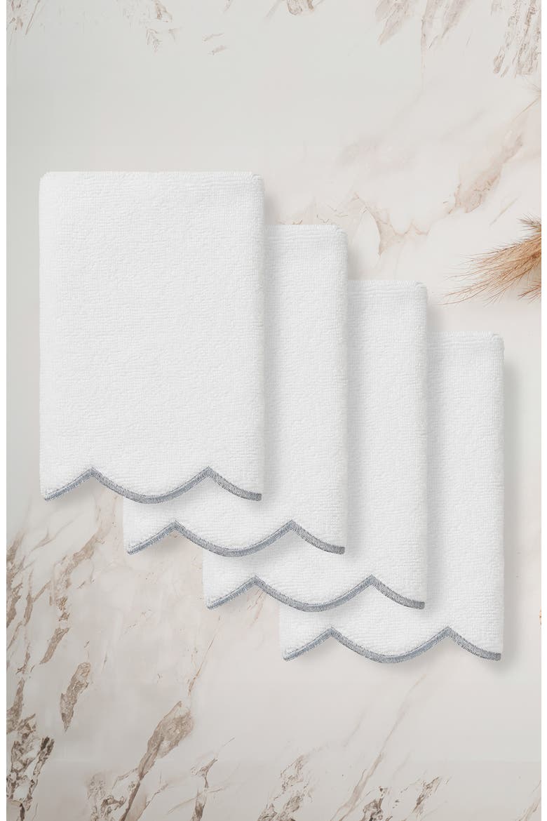 Adornia Scallop Set of 4 Fingertip Towels, Alternate, color, WHITE/ GRAY