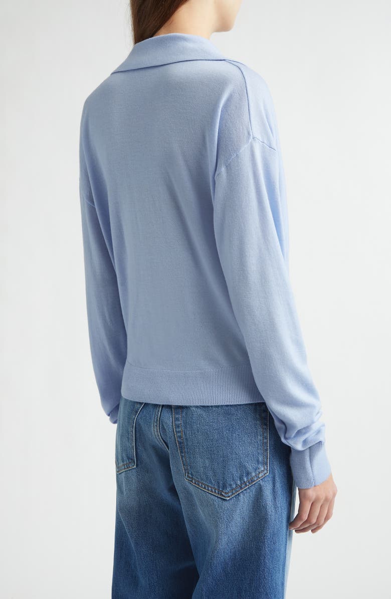 EMILY DAWN LONG Drape Front Wool Polo Sweater, Alternate, color, Baby Blue
