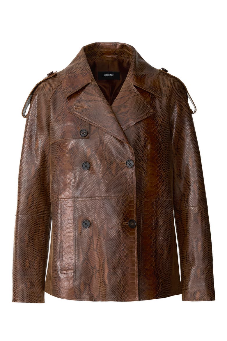 Dolores Double Breasted Leather Coat, Alternate, color, UMBER