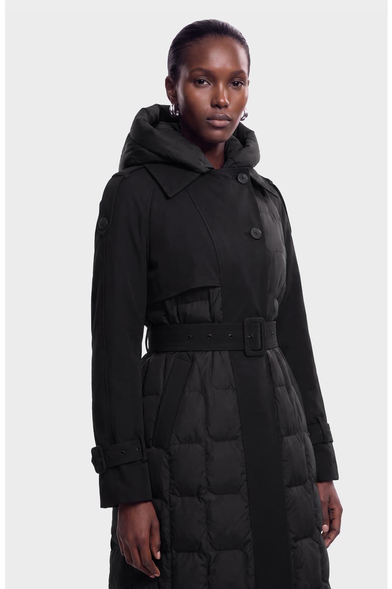 Elvie Quilted Down Trench, Alternate, color, Black