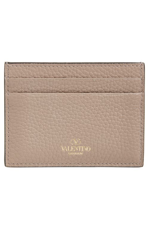 Valentino Garavani Rockstud Leather Card Holder In Poudre