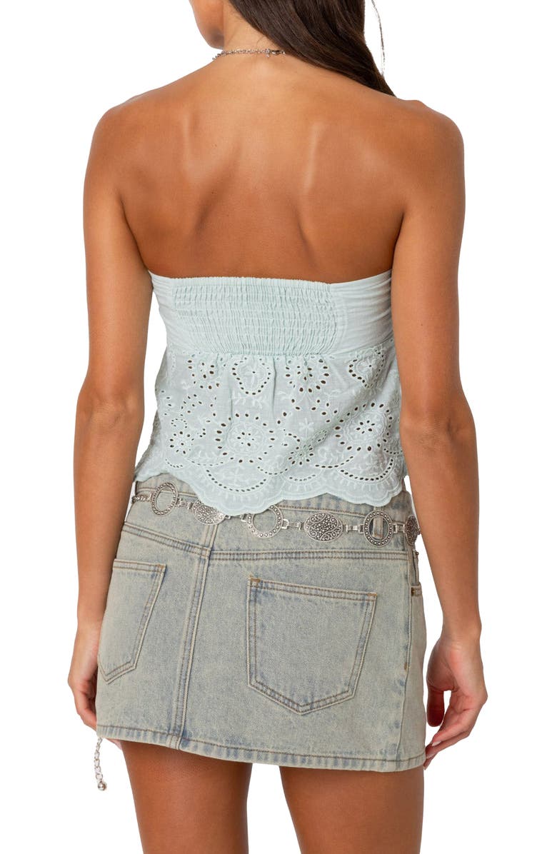 EDIKTED Eyelet Embroidered Cotton Tube Top, Alternate, color, Mint