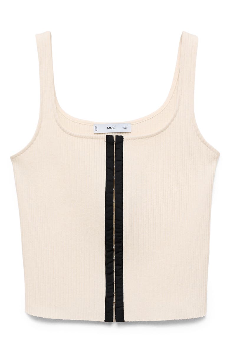 MANGO Contrast Placket Rib Tank, Alternate, color, Ecru
