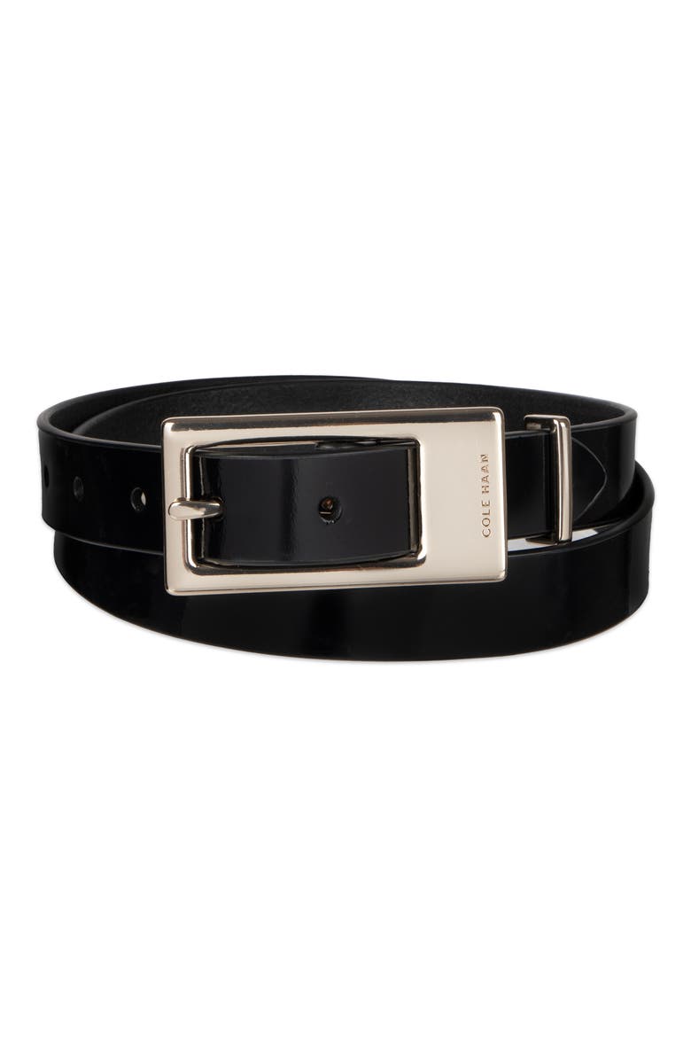 Elongated Buckle Leather Belt, Alternate, color, BLACK