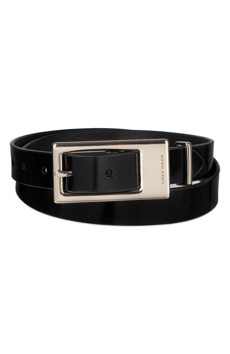Cole Haan Elongated Buckle Leather Belt, Alternate, color, Black