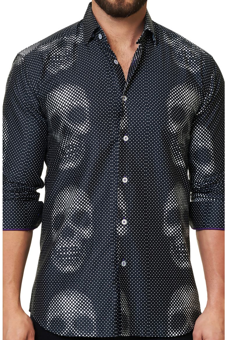 Luxor Funky Skull Dot Print Button-Up Shirt, Alternate, color, BLACK