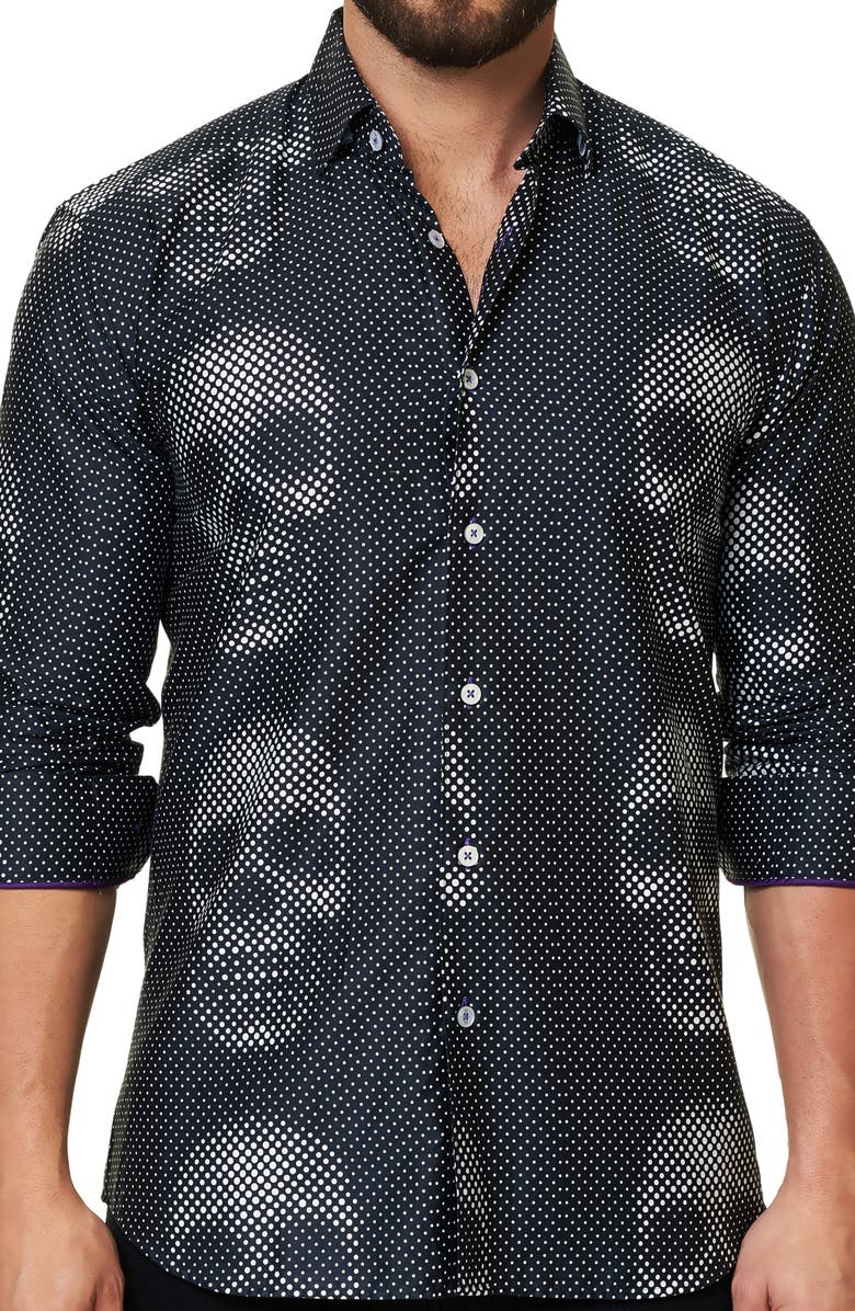Maceoo Luxor Funky Skull Dot Print Button-Up Shirt, Alternate, color, Black