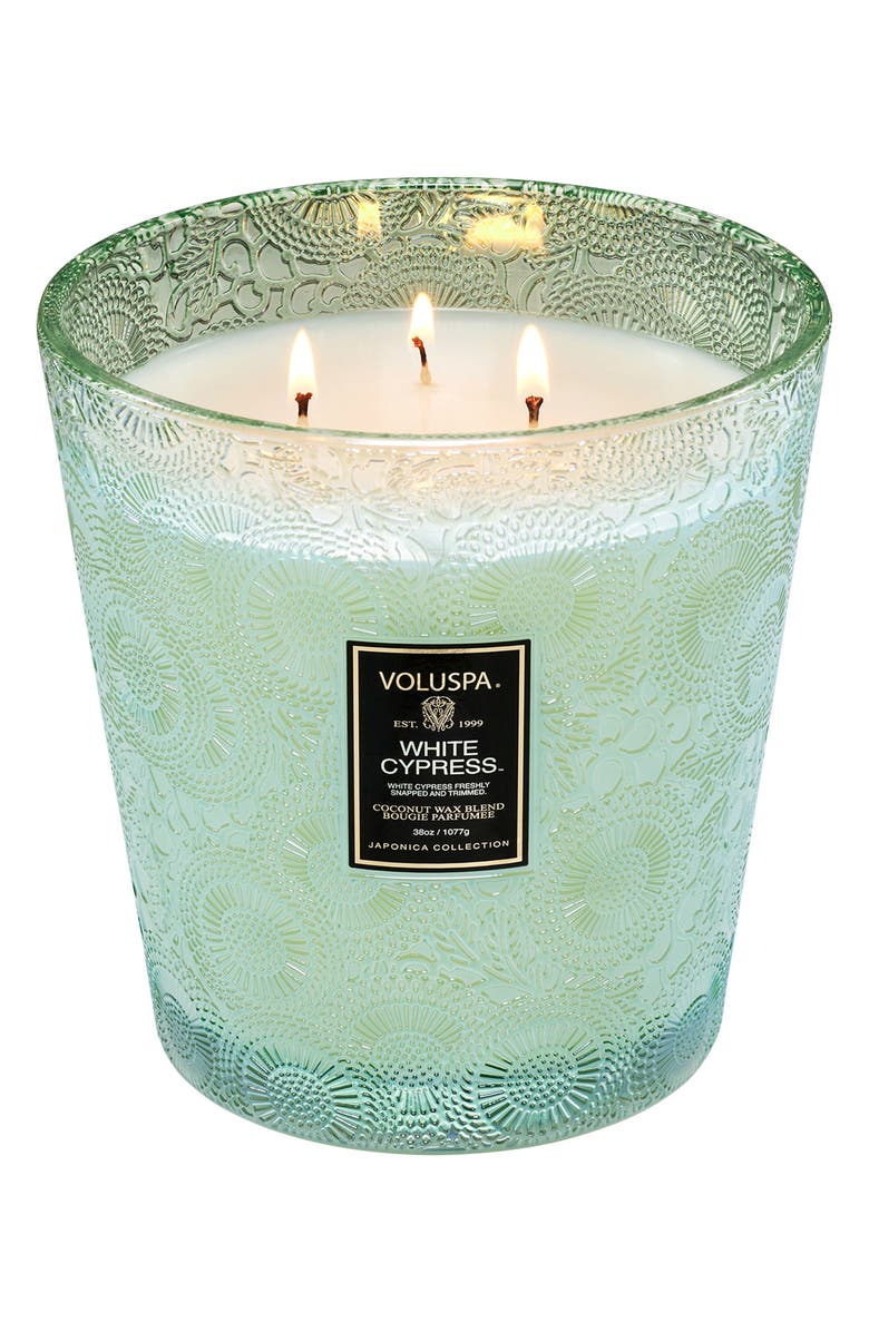 Voluspa White Cypress Three-Wick Hearth Candle, Alternate, color,