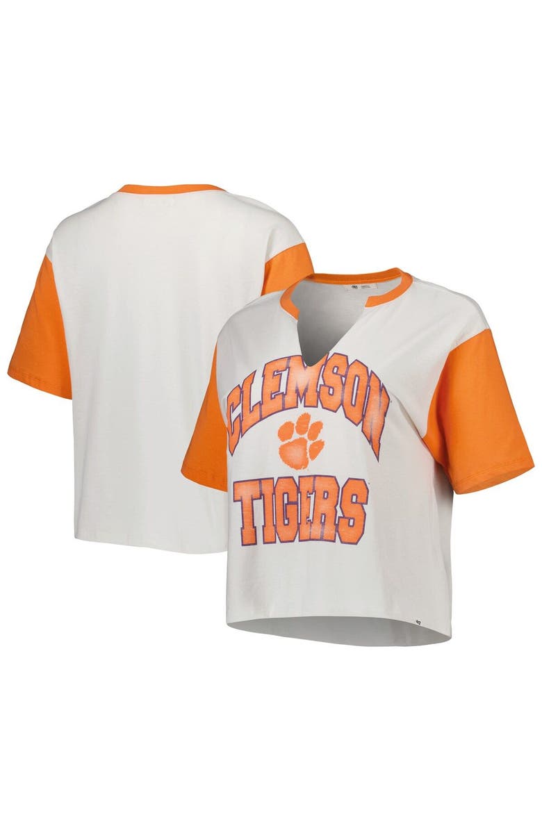 '47 Women's '47 White/Orange Clemson Tigers Inner Glow Dolly Cropped V-Neck T-Shirt, Alternate, color, 