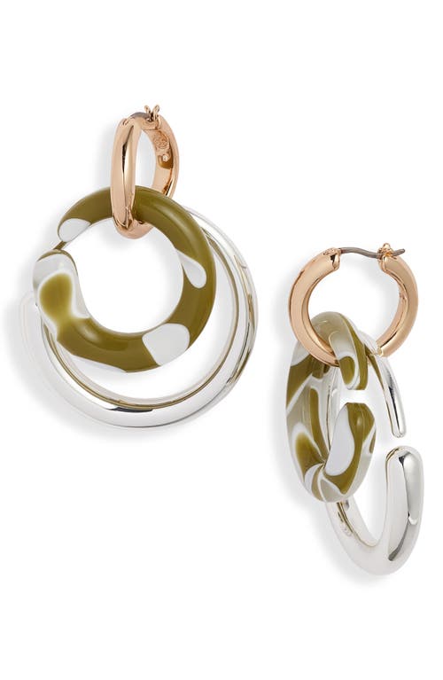 Tory Burch Wave Statement Hoop Drop Earrings In Silver/brass/green Swirl