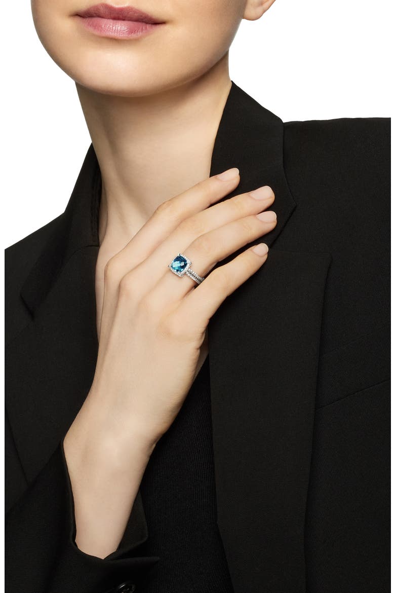 Châtelaine Small Pavé Bezel Ring with Diamonds, Alternate, color, BLUE TOPAZ