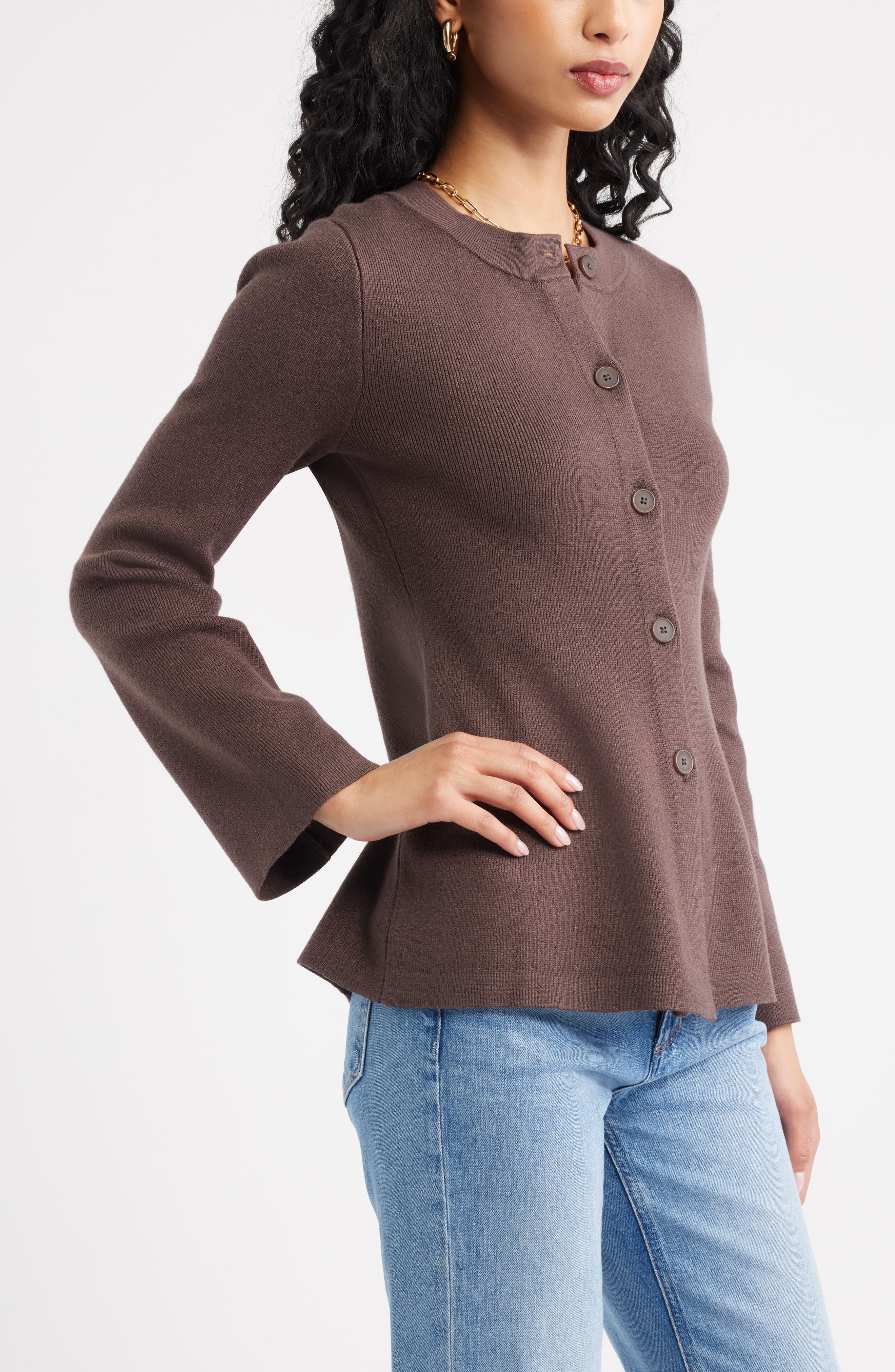 Женские кардиганы Open Edit Button Front Peplum Cardigan — фото 4