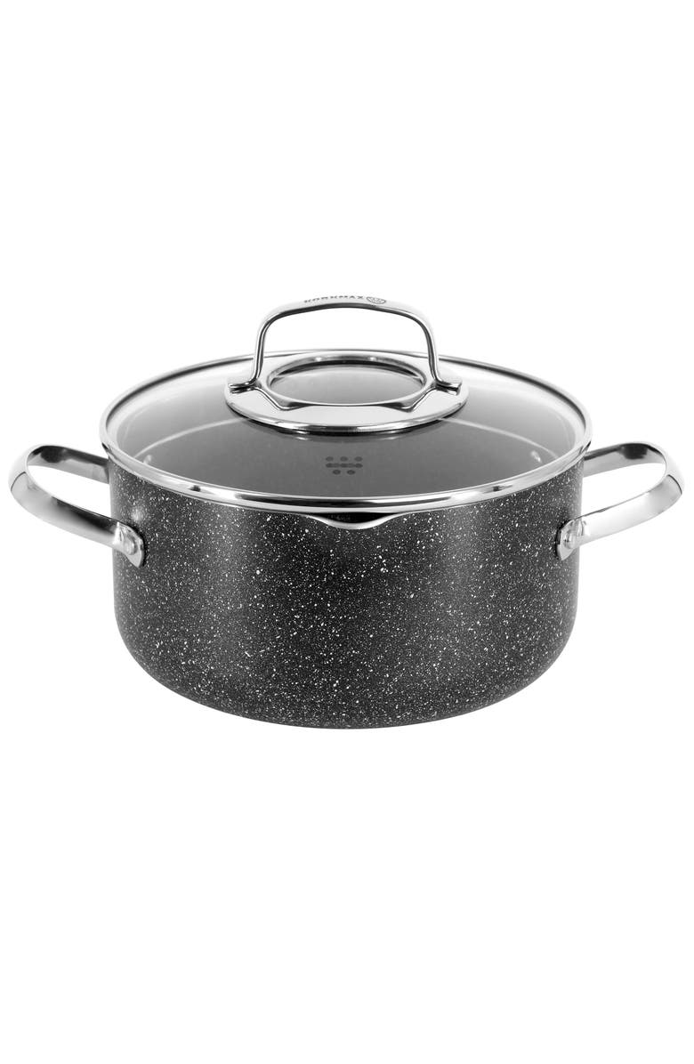 Korkmaz Galaksi Non Stick 8 Inch 3 Liter Casserole with Lid, Main, color, Black