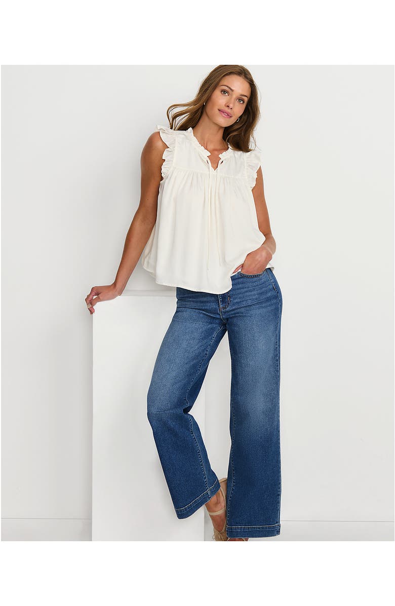 Lands' End Split Neck Satin Ruffle Blouse, Alternate, color, Ivory