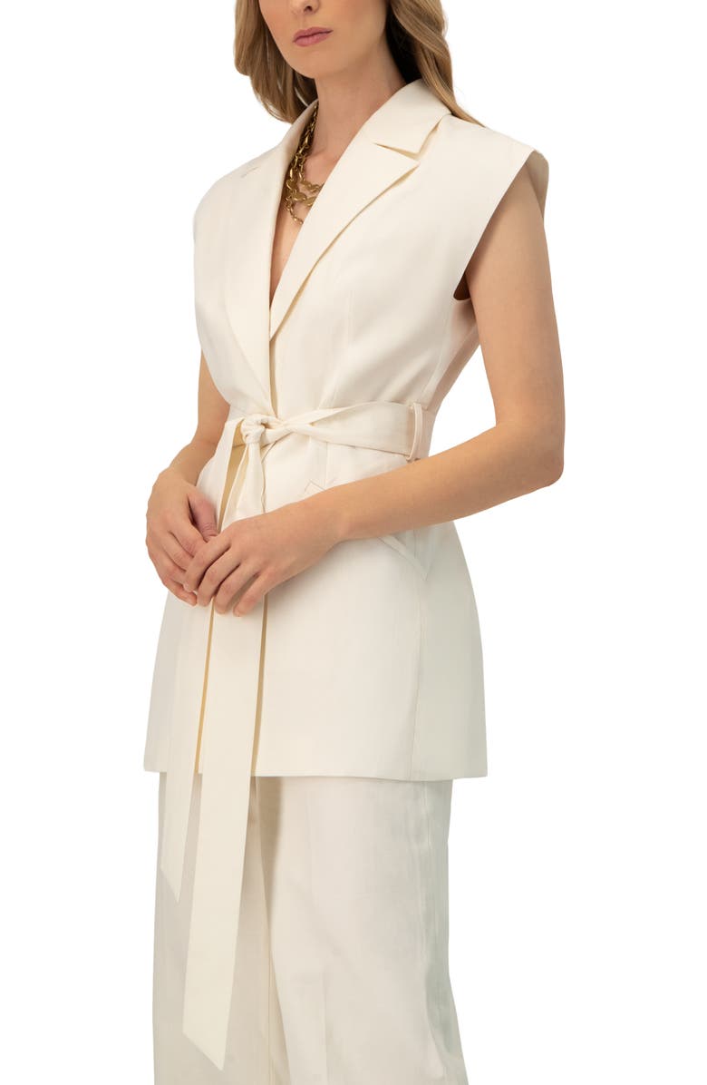 IVONNE Single-Breasted Linen Vest with Waist Tie, Alternate, color, Ivory