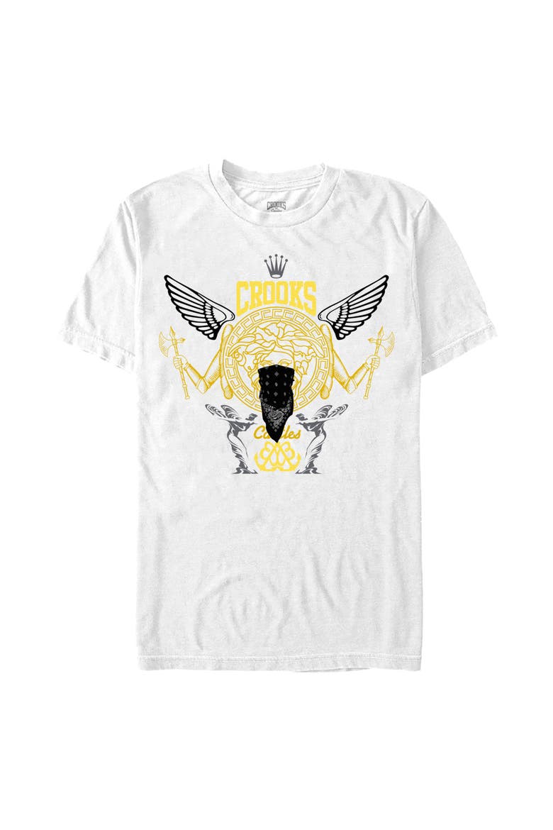 Men's Crooks & Castles Abstract Medusa Yellow and Black Logo  Graphic T-Shirt, Main, color, White