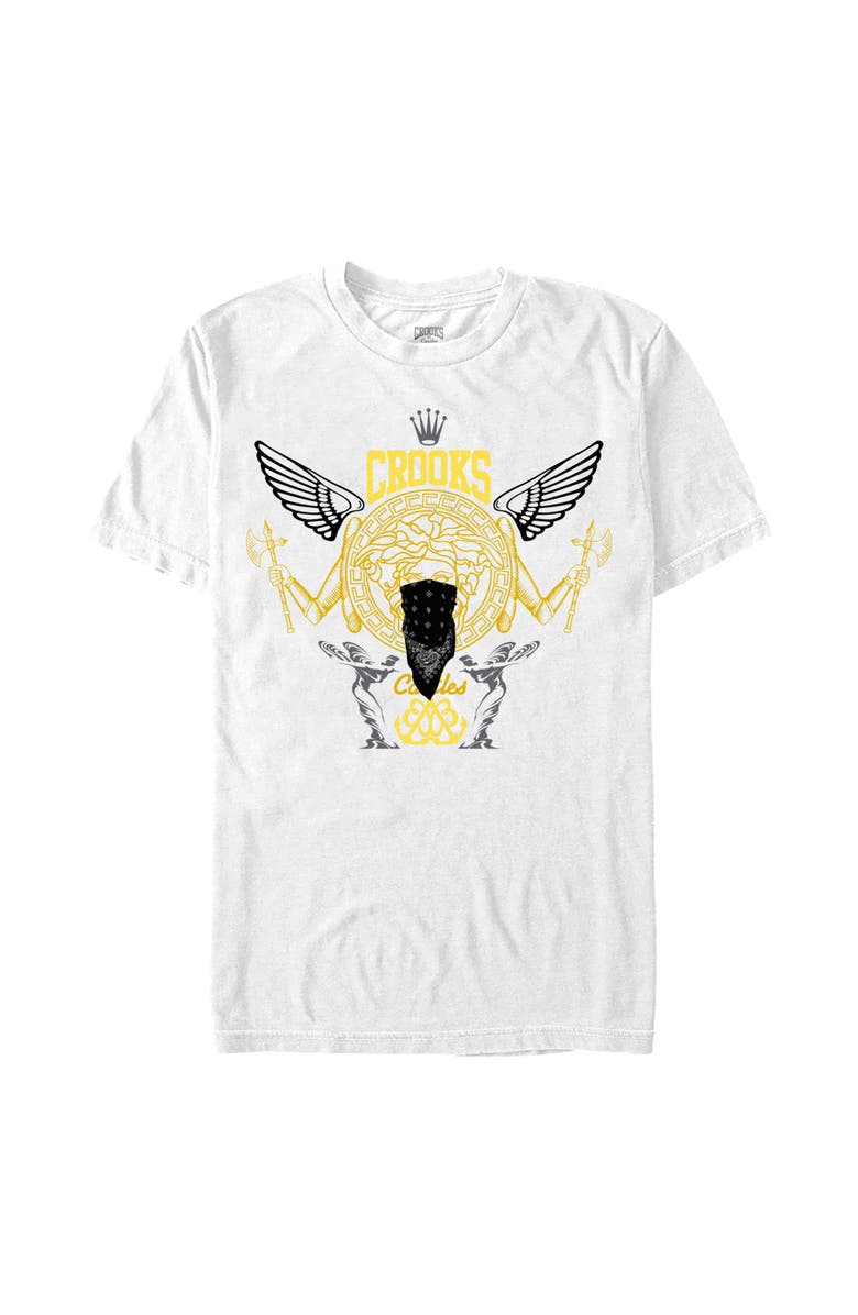 Crooks & Castles Men's Crooks & Castles Abstract Medusa Yellow and Black Logo  Graphic T-Shirt, Main, color, White