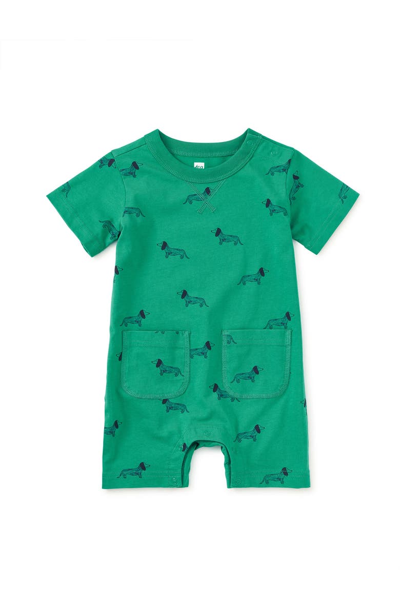Tea Collection Double Pocket Baby Romper, Main, color, Dachshunds