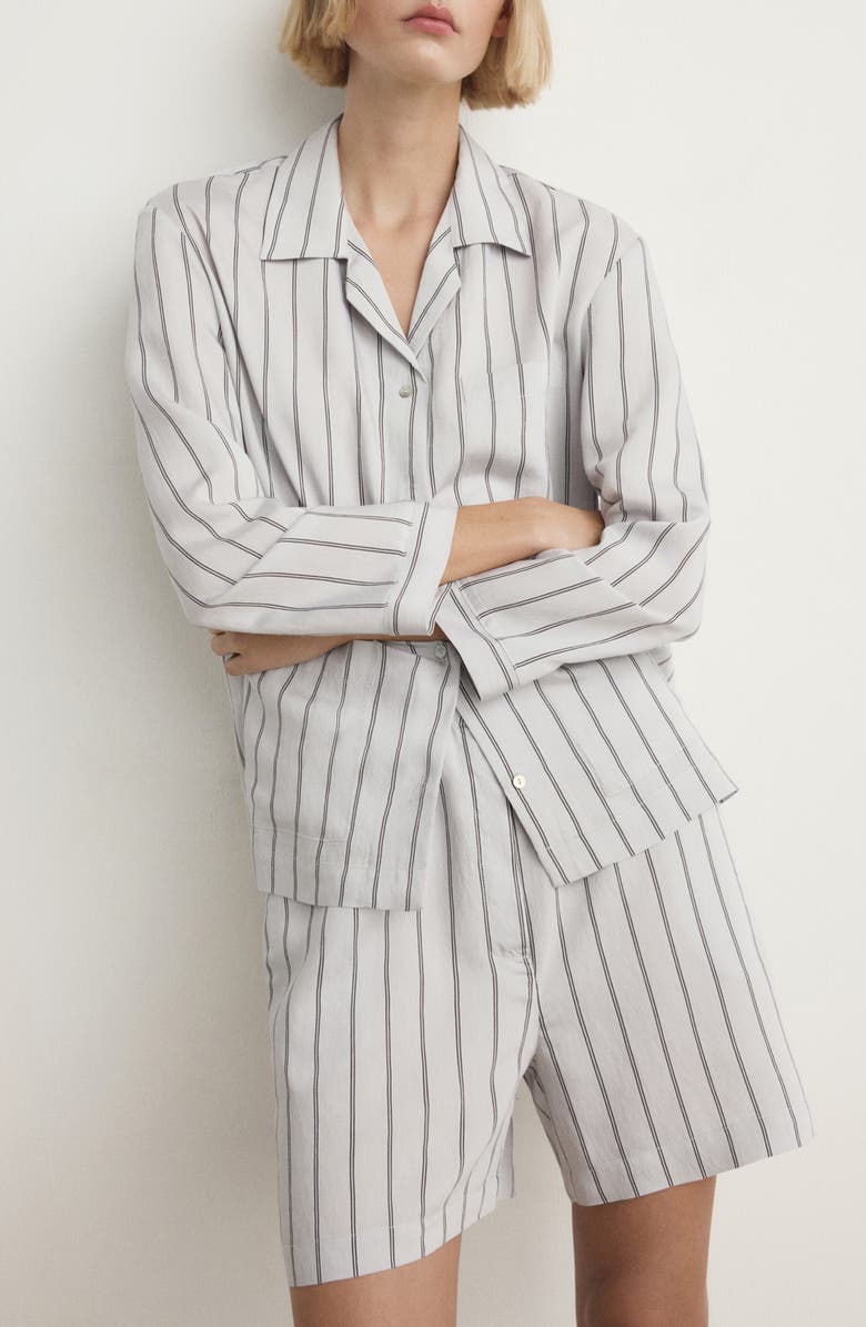MANGO Stripe Button-Up Pajama Shirt, Main, color, Grey