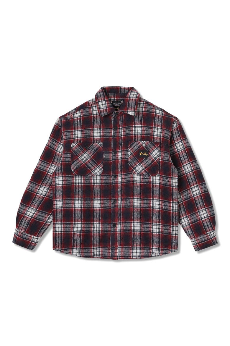 Quilted Plaid Cotton Flannel Button-Up Overshirt, Alternate, color, RED