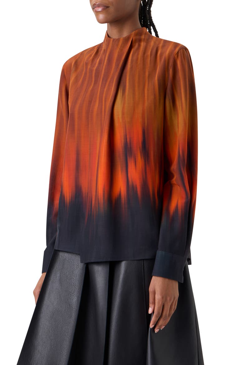 Fuego Print Silk Crepe Top, Alternate, color, COFFEE-VICUNA
