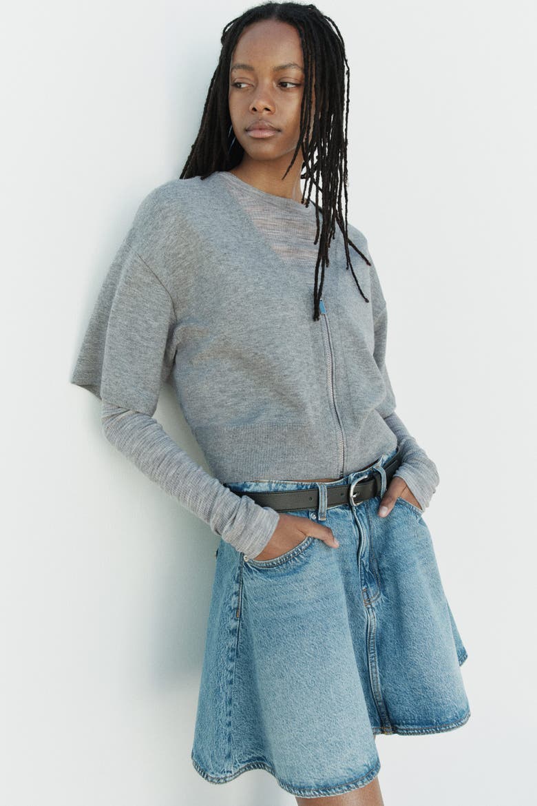 Short-sleeved Cardigan With Zipper, Alternate, color, Gray melange