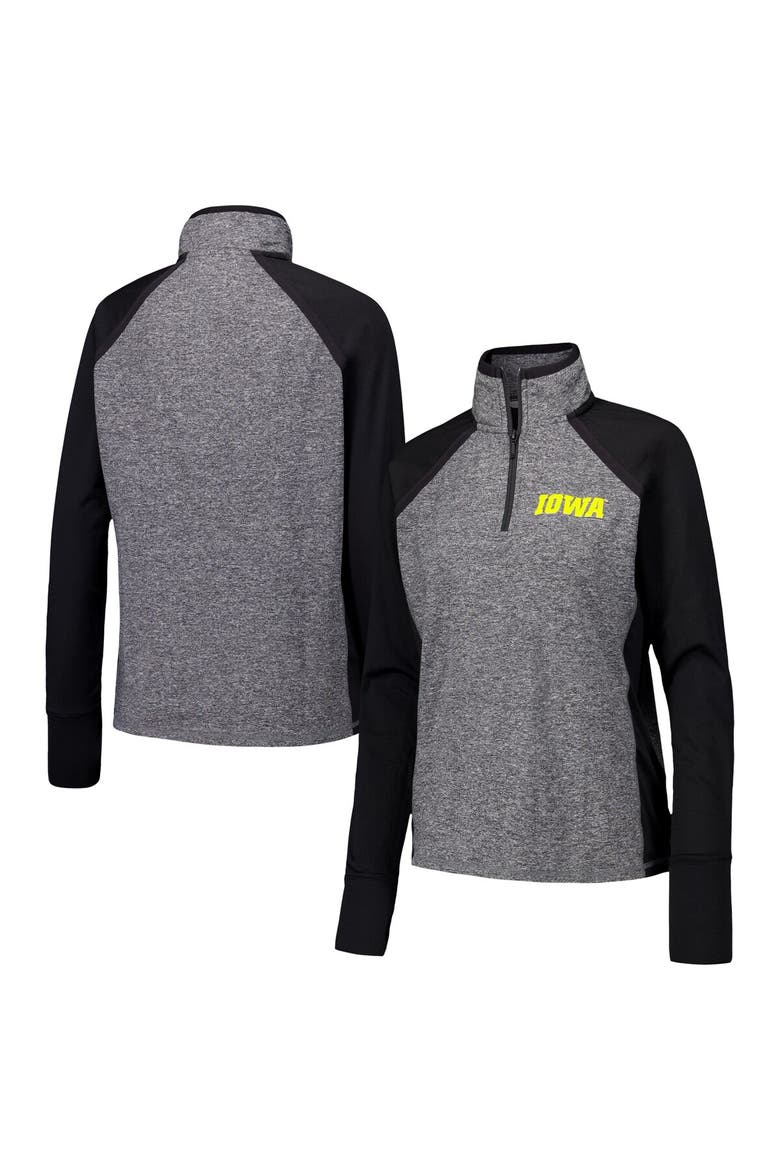 Women's Black/Heather Gray Iowa Hawkeyes Finalist Raglan Quarter-Zip Jacket, Main, color, Black