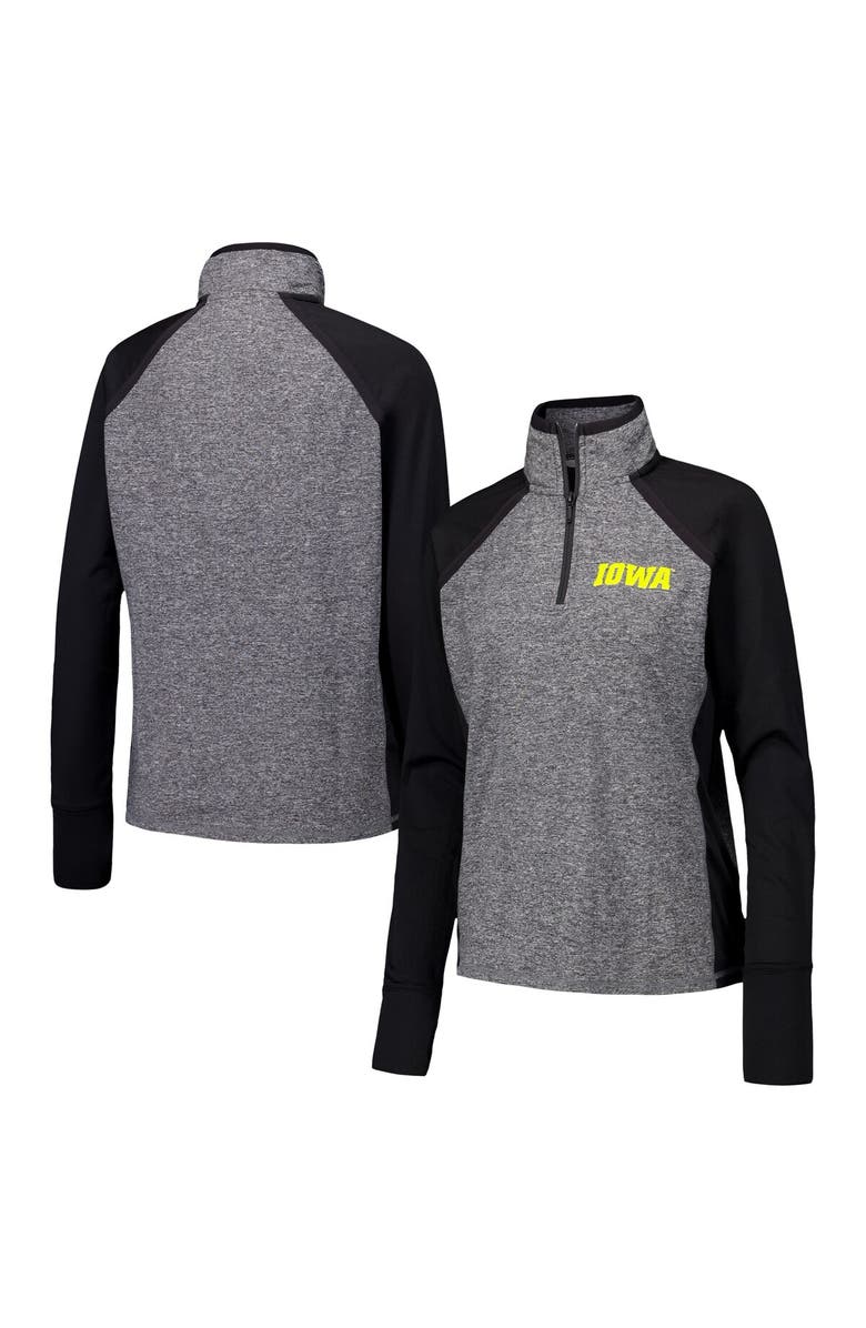 CAMP DAVID Women's Black/Heather Gray Iowa Hawkeyes Finalist Raglan Quarter-Zip Jacket, Main, color, Black