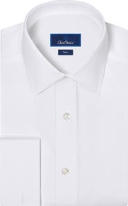 David Donahue Trim Fit French Cuff Cotton Broadcloth Dress Shirt