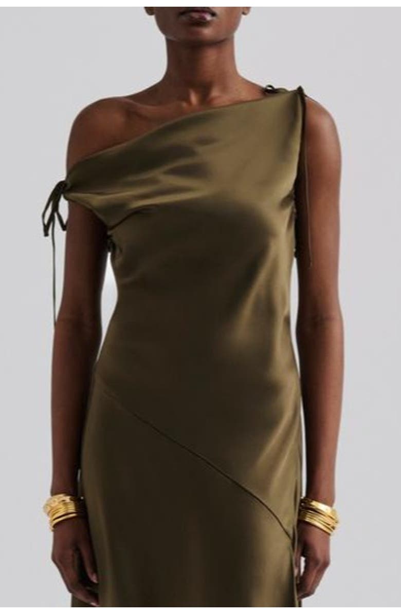 Malina Zarea Tie Satin Midi Dress, Alternate, color, Olive