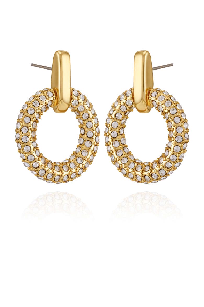Pavé Crystal Hoop Drop Earrings, Alternate, color, 14K Gold Plated
